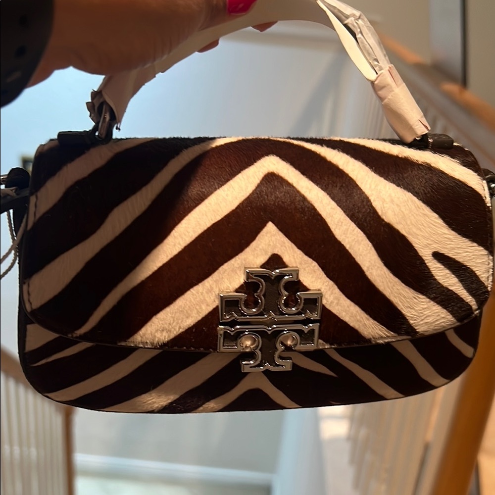 Brand New w/ tags Tory Burch Brown and White Zebra Print Bag.